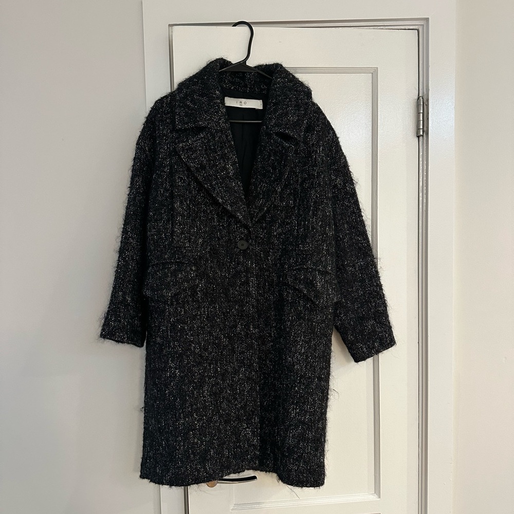 IRO Black Bouclé Pea Coat